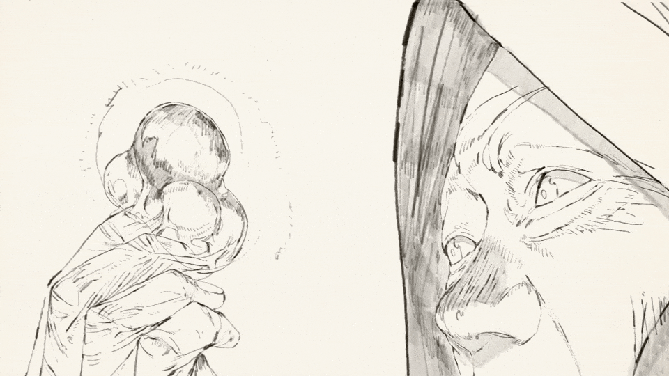a gif of swirling partially figurative drawings from a music video