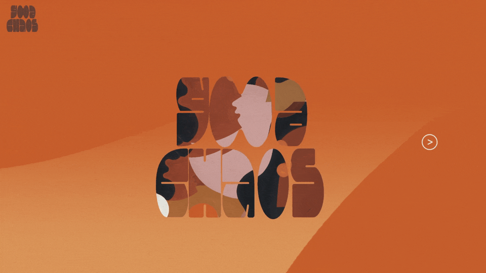 a gif of a logo for good chaos with abstract painting flowing through it