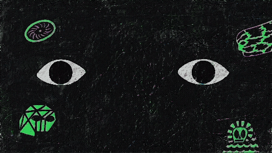 A gif from a one-minute animation by Jake Fried revolving around psychedelic graphics and eyes