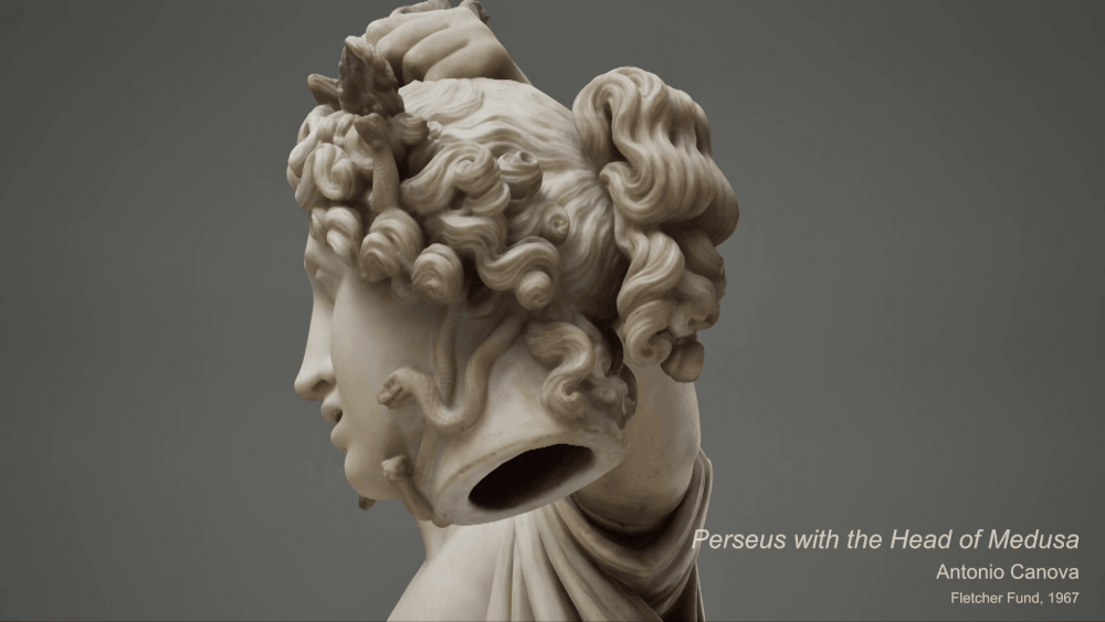 A 3D animation of "Perseus with the Head of Medusa" by Antonio Canova