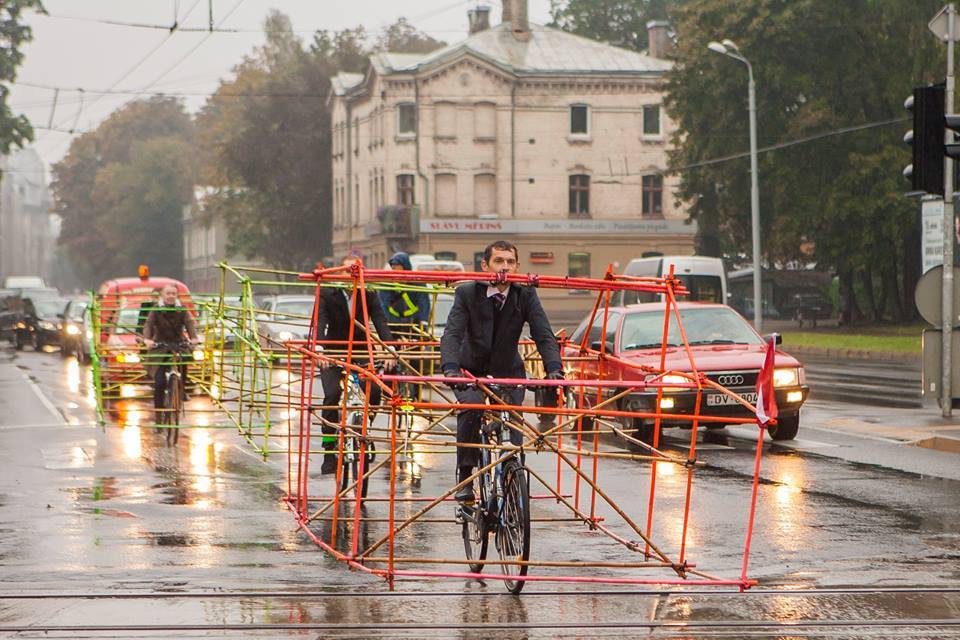 Cycling Activists Build Bamboo Car Skeletons to Demonstrate Space Taken by Single Occupancy Cars